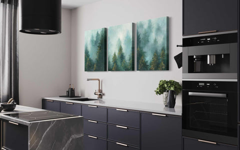 a kitchen area with a sink, stove and oven