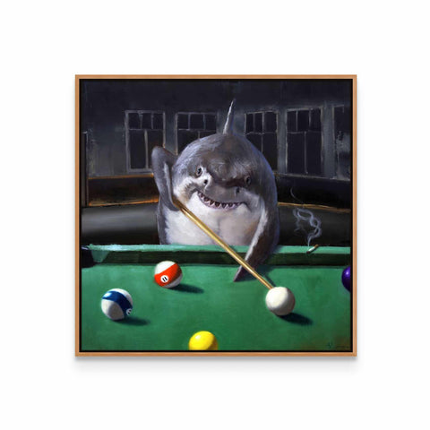 a picture of a shark playing pool with balls