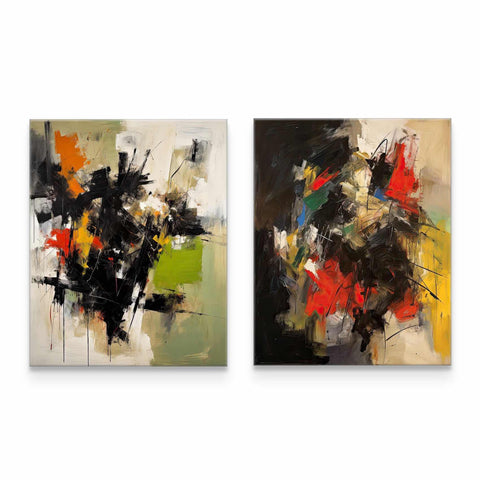 two paintings of different colors on a white wall