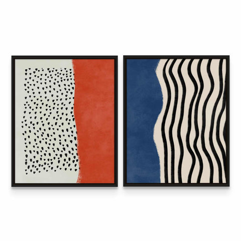 two paintings of different colors and shapes