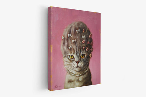 a painting of a cat with a flower crown on it's head