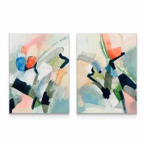 two paintings of different colors on a white wall