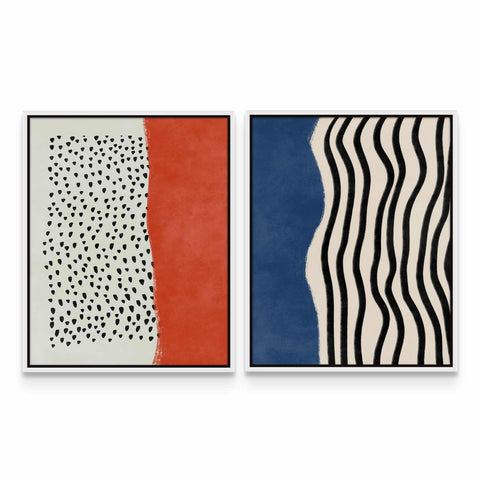 two paintings of different colors and shapes