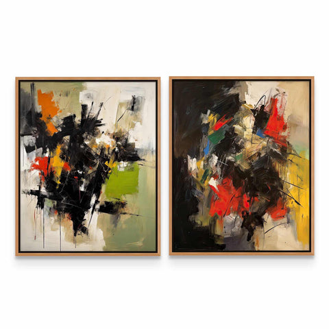 two paintings of different colors on a white wall