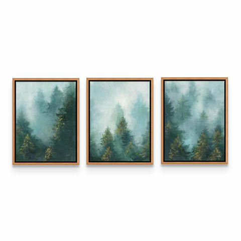 three paintings hanging on a wall next to each other