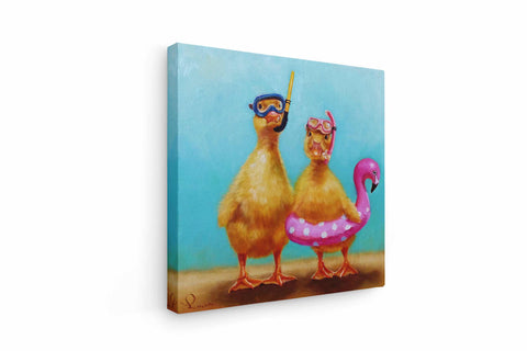 a painting of two ducks wearing goggles