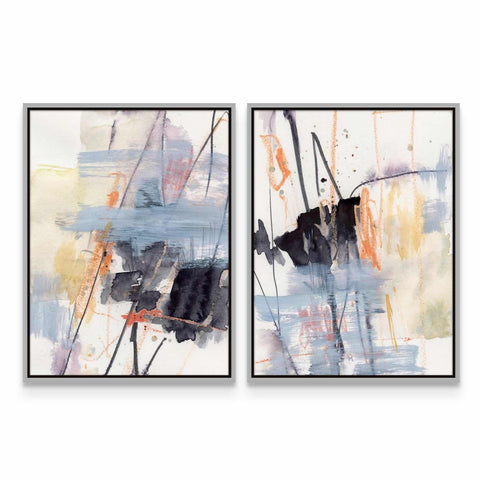 two paintings of abstract art on a white wall