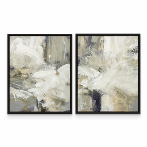 two paintings of white flowers on a white wall