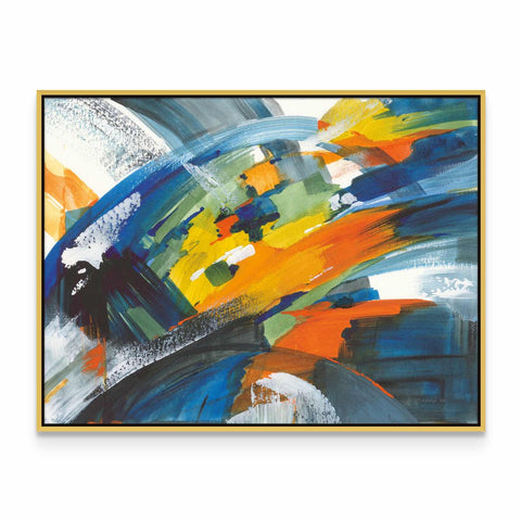 an abstract painting in a gold frame