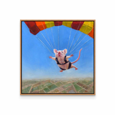 a painting of a rat flying with a parachute
