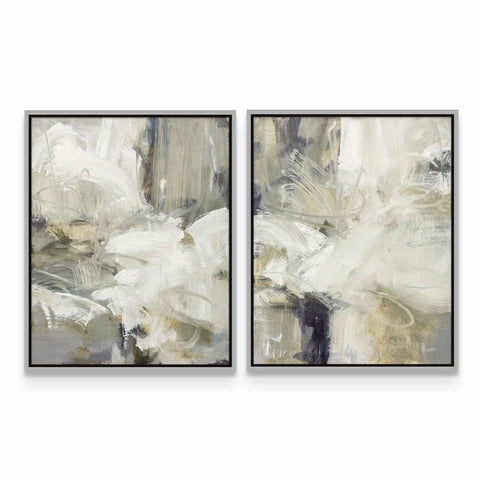 two paintings of white flowers on a white wall