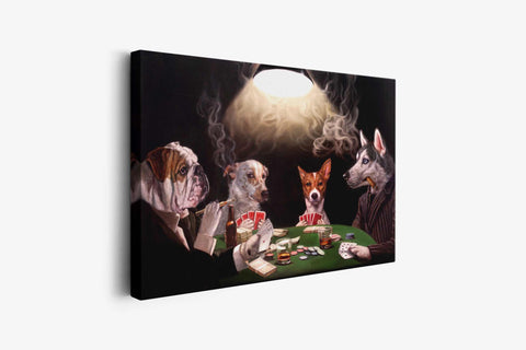 a painting of dogs playing cards at a table