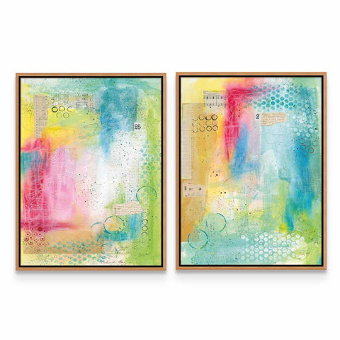 two paintings of different colors on a wall