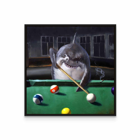 a picture of a shark playing pool with balls