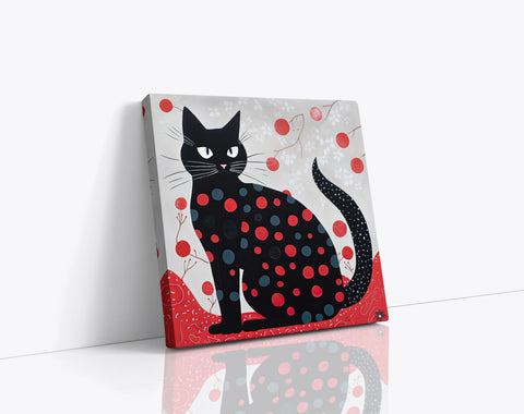 Black Cat with Blue and Red Dots