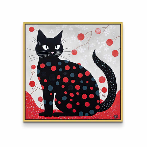 Black Cat with Blue and Red Dots