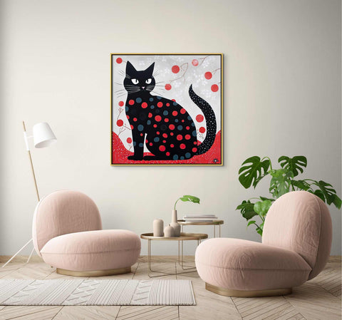 Black Cat with Blue and Red Dots