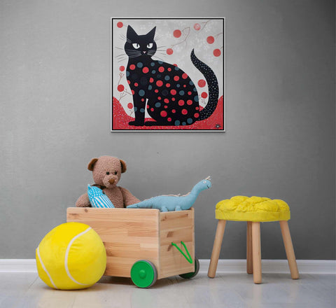 Black Cat with Blue and Red Dots