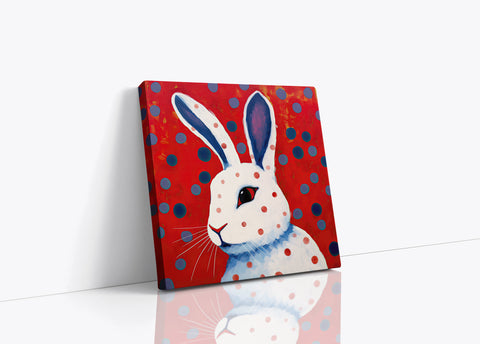 White Rabbit with Blue and Red Dots