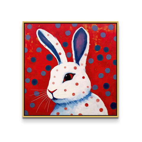 White Rabbit with Blue and Red Dots