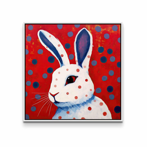 White Rabbit with Blue and Red Dots