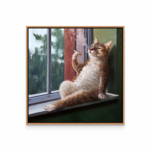 a painting of a cat sitting on a window sill