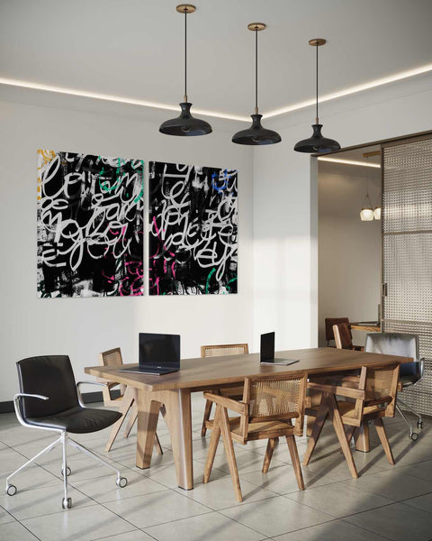 a dining room with a table and chairs