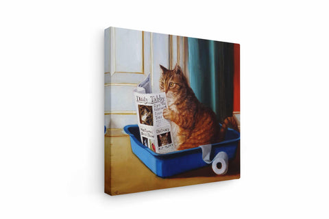a painting of a cat sitting in a blue wagon