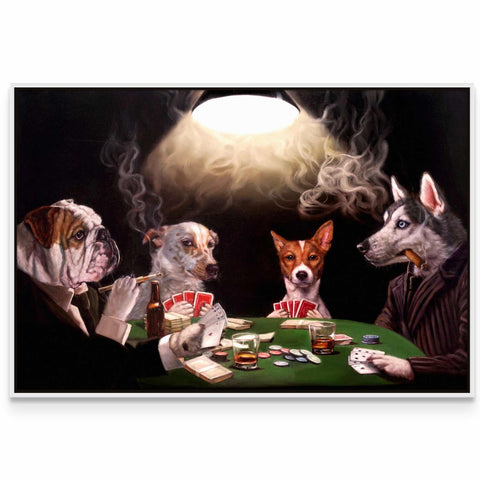 a painting of dogs playing cards at a table