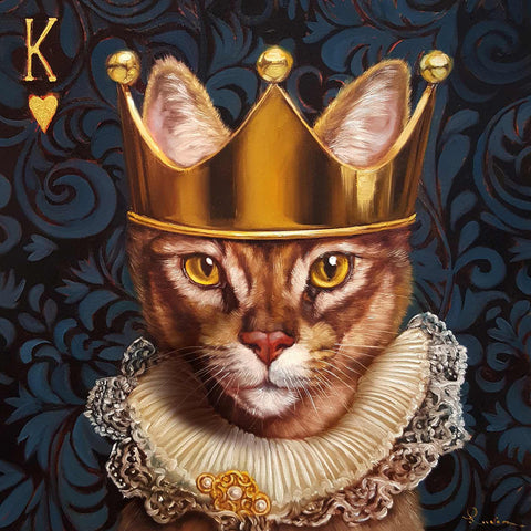 a painting of a cat wearing a golden crown