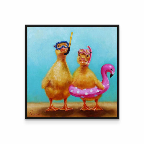 a painting of two ducks wearing goggles