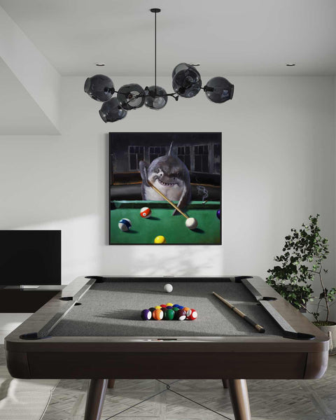 a pool table with a cat playing a game of pool