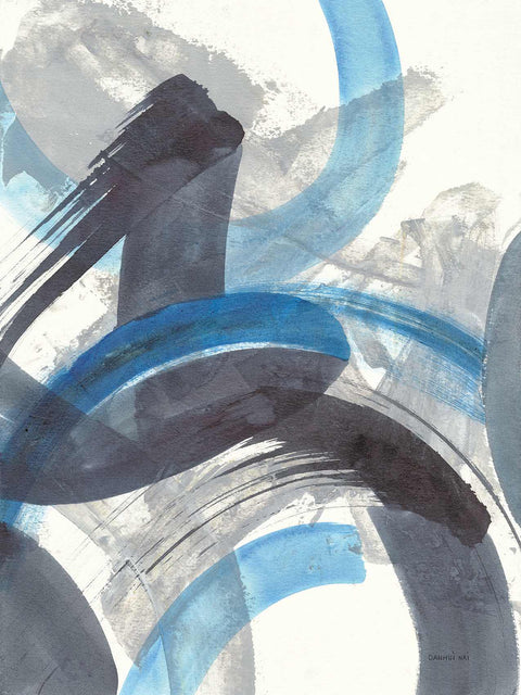 an abstract painting with blue and gray colors