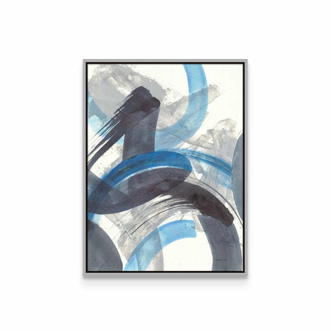 an abstract painting with blue and black circles