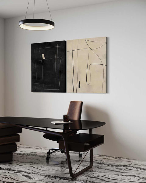 a black table and chair in a room