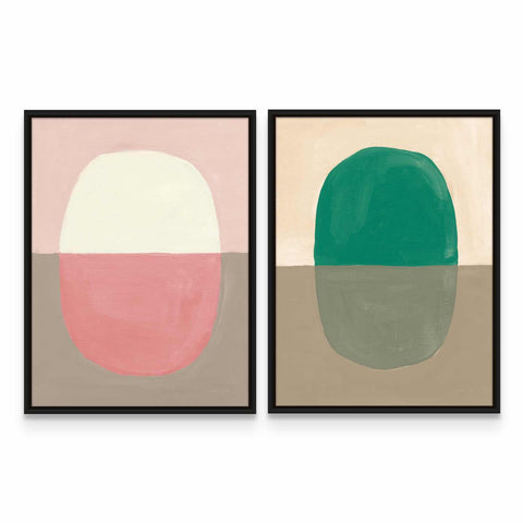 two paintings of different shapes on a wall