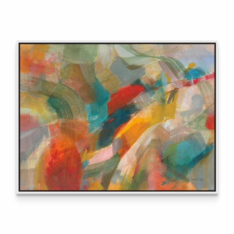 an abstract painting with a white frame