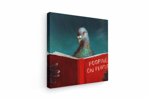 a painting of a pigeon reading a book