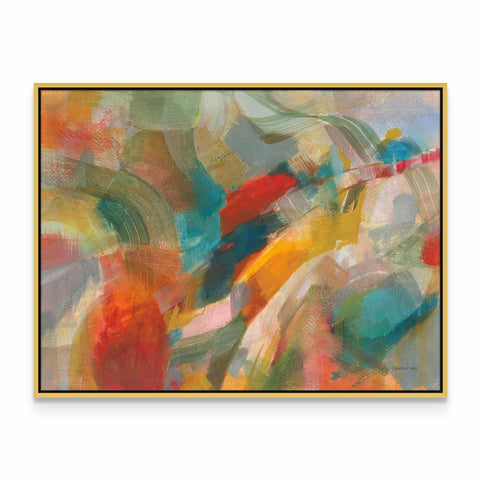 an abstract painting in a gold frame