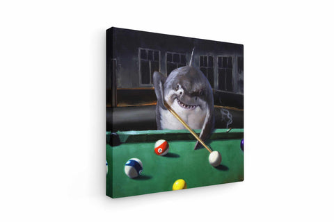 a painting of a shark playing pool