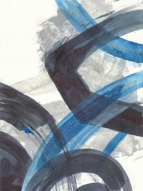 a painting of blue and black lines on a white background