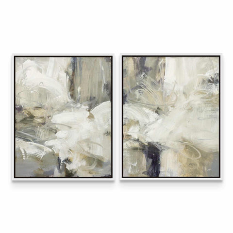 two paintings of white flowers on a white wall