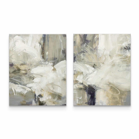 two paintings of white flowers on a white wall
