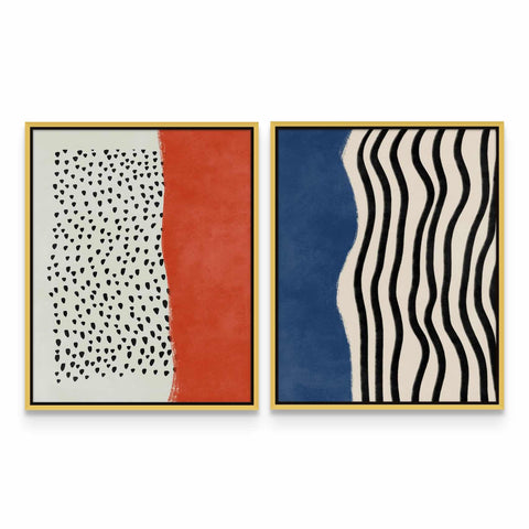 two paintings of different colors and shapes