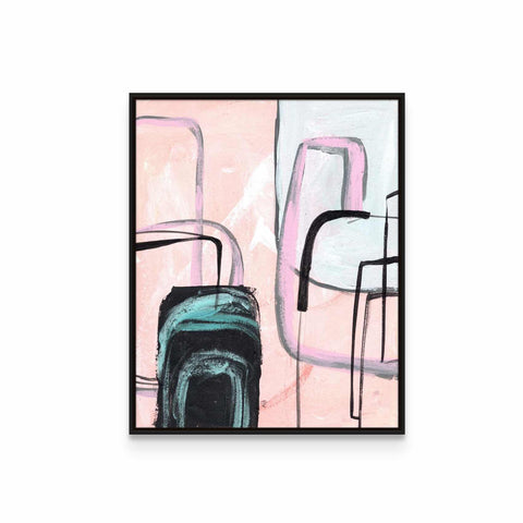 a painting of a chair in a pink room