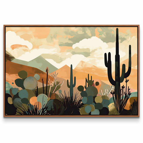 a painting of a desert scene with cacti