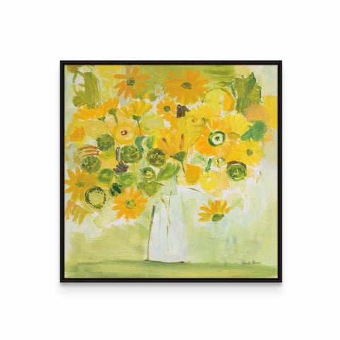 a painting of yellow flowers in a white vase
