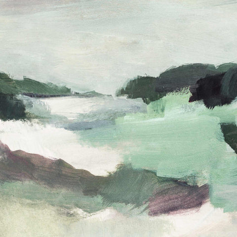 a painting of a green and purple landscape