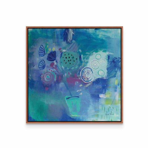 an abstract painting with blue and green colors