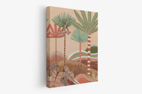 a painting of palm trees on a wall
